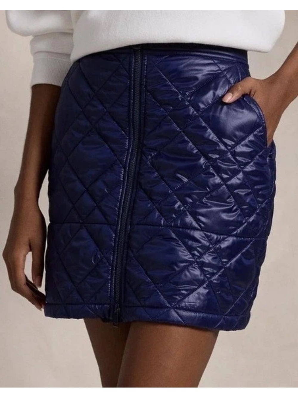 NWT Sz M Ralph Lauren RLX Women’s Golf Navy Blue Full Zip Quilted A-Line Skirt